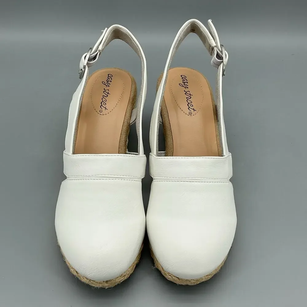 NEW Easy Street Women’s Stargaze Espadrille Wedge Sandals White Size 7.5M